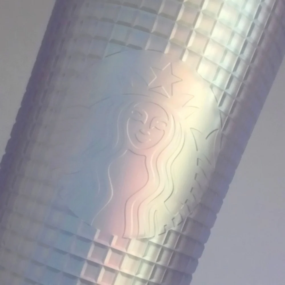Starbucks Unicorn Holographic Soft Touch Grid 24oz Cold Cup Tumbler Lid w Straw